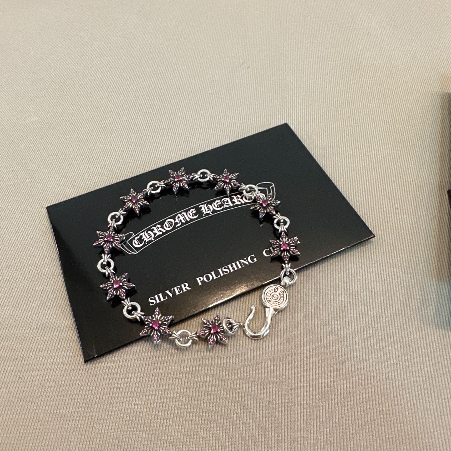 Chrome Hearts Silver Bracelet with Red Stones